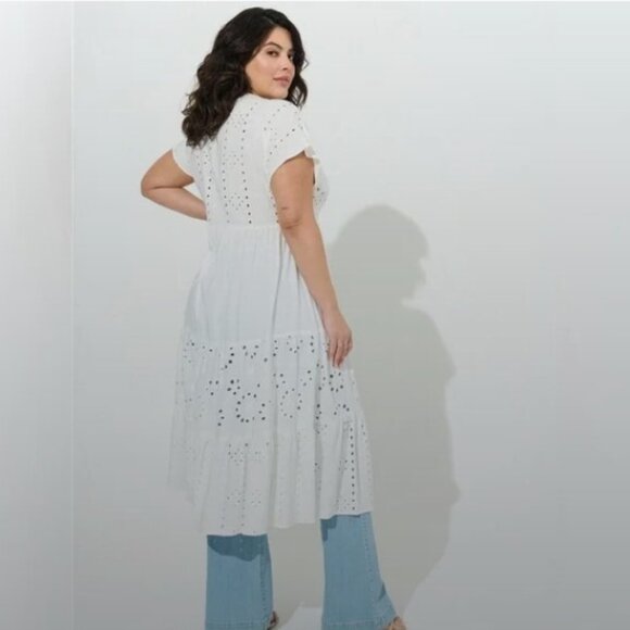 725-25 Torrid White Cotton Eyelet Maxi Kimono Duster Size 2X 18/20 - Picture 6 of 10